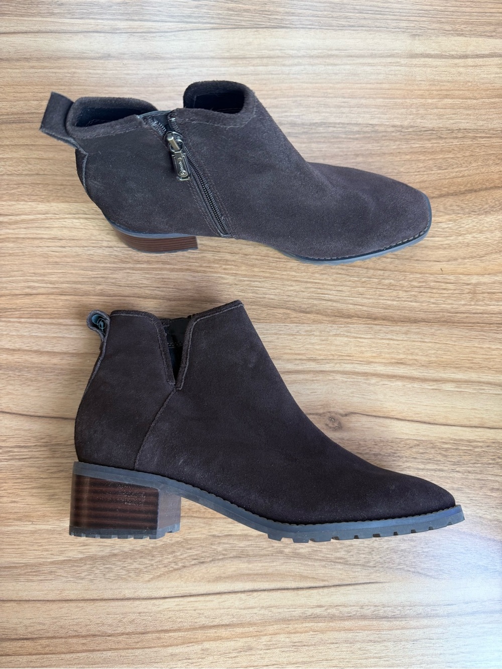 Blondo Dark Brown Suede Ankle Booties with Low Block Heel